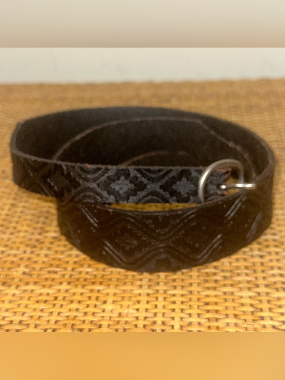 Athleta Embossed Leather Belt Western Geometric Pattern Black Cowgirl Grunge Y2K
